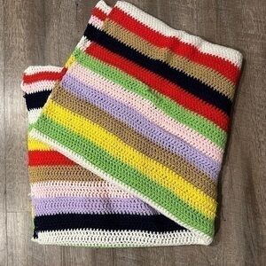 36x80” vintage handcrafted knit striped multicolor afghan throw blanket